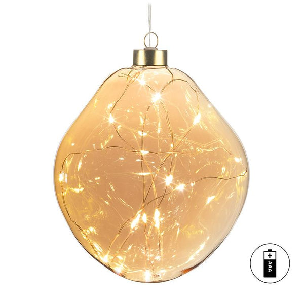 Lg Organic Ball Orn w/LED-Gold-6"H