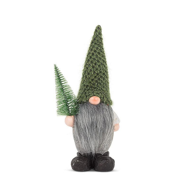 Md Gnome w/Knit Hat & Tree-11"H