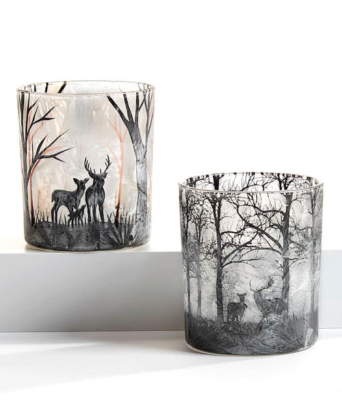 Glass Votive Holder w/Deer