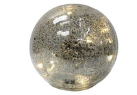 Crackle Glass Sphere Silver w/LED 4.75"