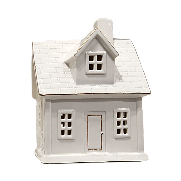 Ceramic Tabletop House Shiny White 7x5"